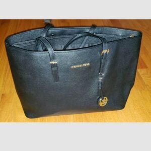 MICHAEL KORS BLACK LEATHER PVC LARGE SHOULDER HANDBAG TOTE PURSE